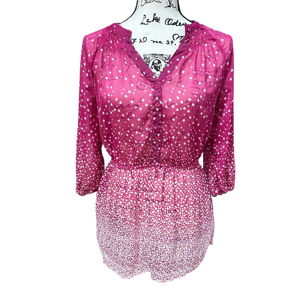 Mossimo Supply Co Pink Sheer Polka Dot Blouse Size M